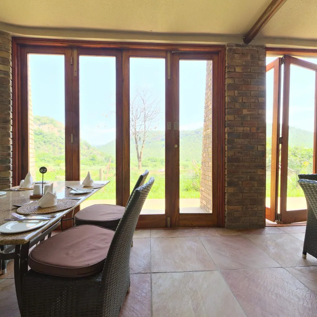 The dining room, with doors to the garden