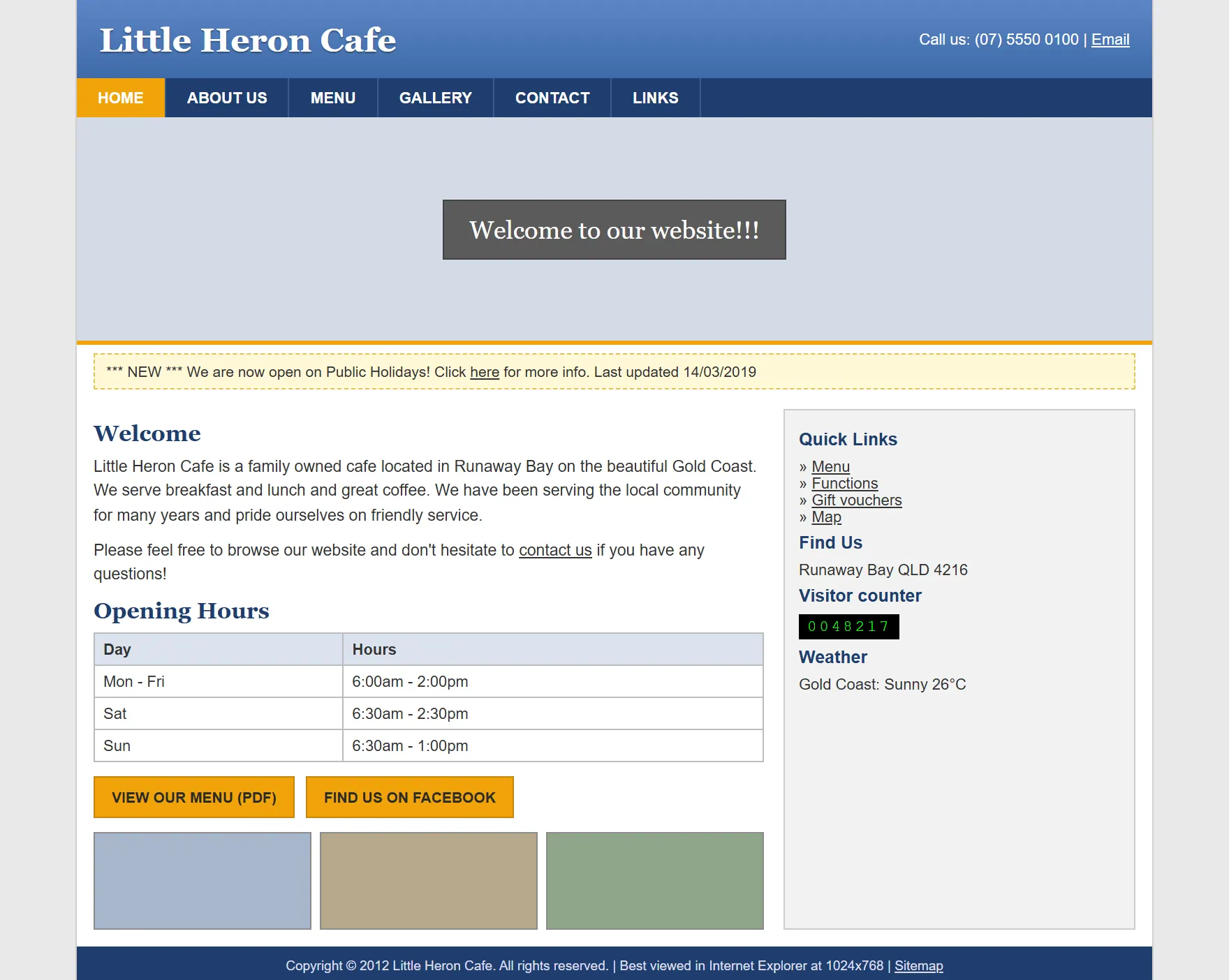 Before: a dated brochure-style cafe website