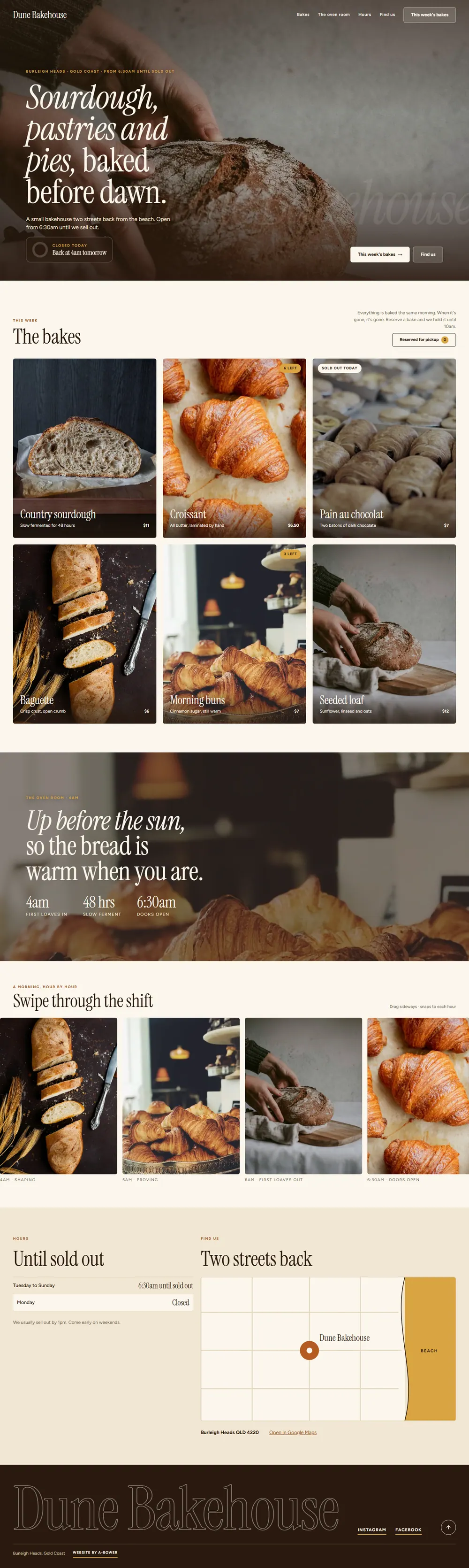 Dune Bakehouse, desktop view of the Photo-led example
