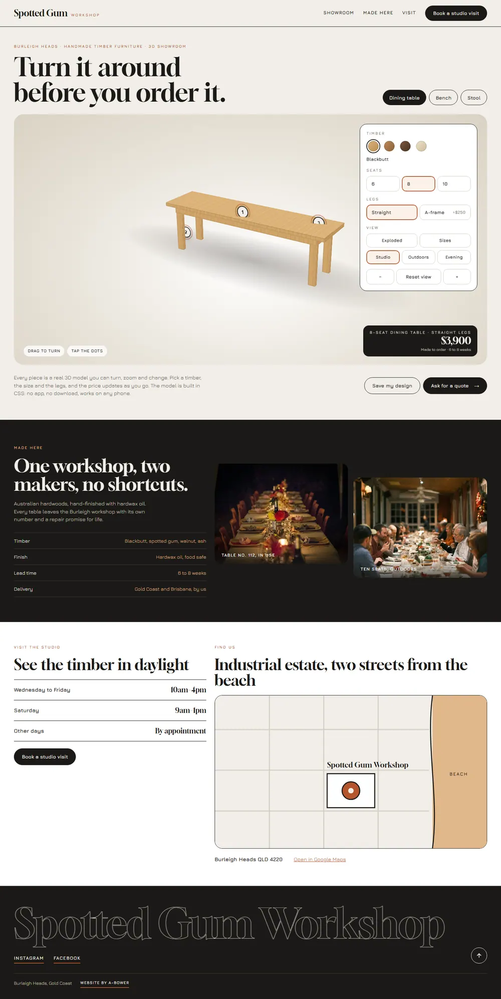 Spotted Gum Workshop, desktop view of the Showroom example